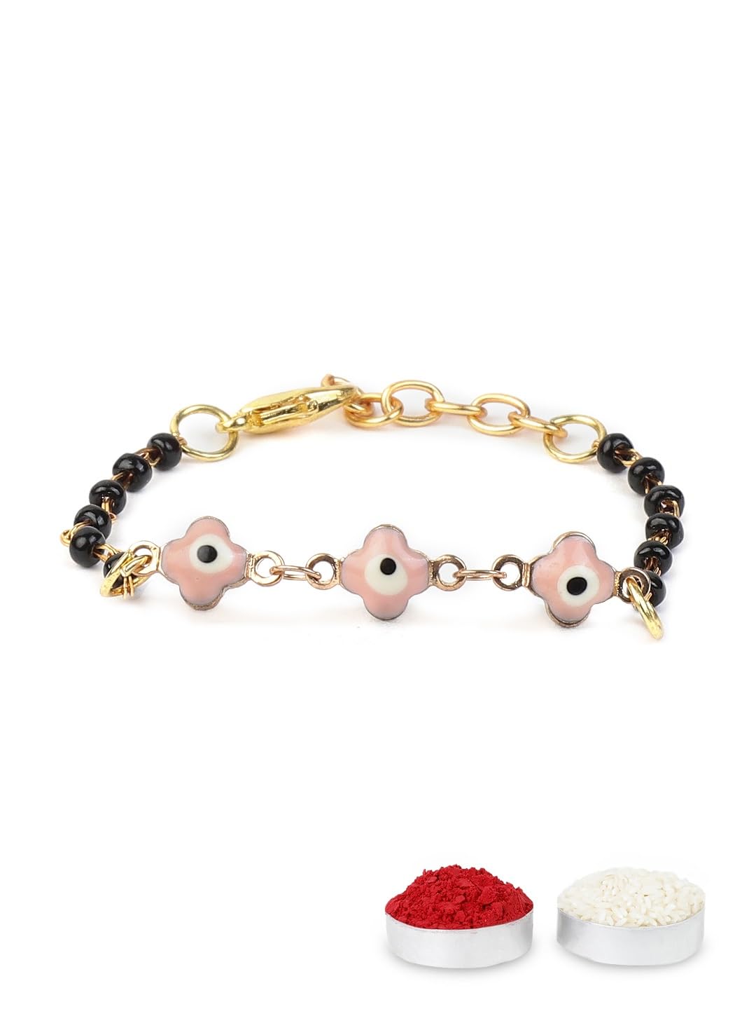 El Regalo Cute Evil Eye Nazaria Bracelet Rakhi for Babies/Kids with Roli Chawal, Rakhi Message card in Rakhi Gift Box- Baby Nazaria Rakhi (Flower Evil Eye Nazaria Rakhi)