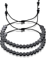 El Regalo Unisex-Adult 2 Pcs Braided Black Hematite Arrow Heart Adjustable Bracelets Set for Couples - Natural Gemstone Link Bracelet (Heart Hematite)