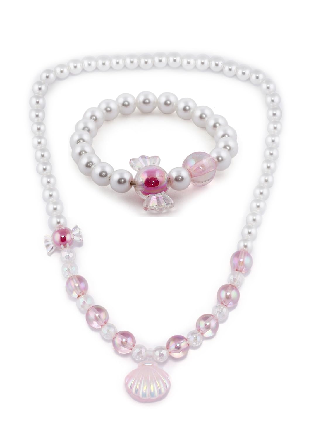 EL REGALO Girls White Pink Beaded Jewellery Set