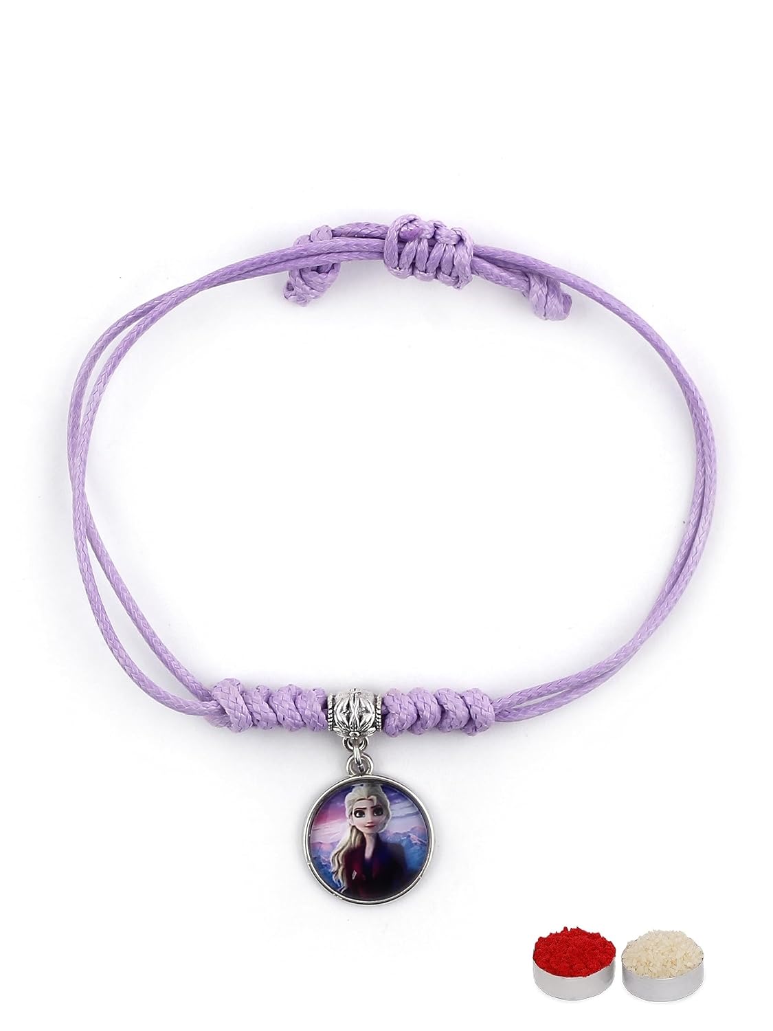 El Regalo 1PC Girls Princess Rakhi- Frozn Elsa Anna Rakhis - Girls Rakhi for Sister/Niece with Roli Chwal, Rakhi Message Card in Rakhi Box for Babies/Toddlers/Kids (Purple Elsa Princess Rakhi)