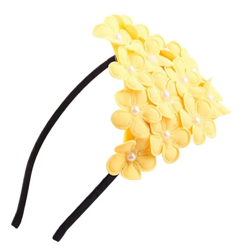 El Regalo Flower Crown Fancy Hairband/Headbands for Girls Kids - Board Flower Pearls Hair Accessories for Kids (Yellow Flowers)