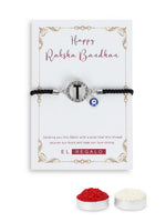 El Regalo Name Initials Evil Eye Bracelet Rakhi for Brother- Name Letter CZ Rakhi with Roli Chawal, Message Card in Rakshabandhan Box for Bhai (Black-T)