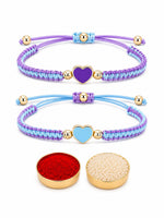 El Regalo 2PCs Minimalist & Elegant Heart Bracelet Rakhi Combo Set for Brother/Bhai/Bhaiya-Bhabhi with Roli-Chawal & Rakhi Gift Box - Handwoven, Beautifully Packaged (Purple & Blue)