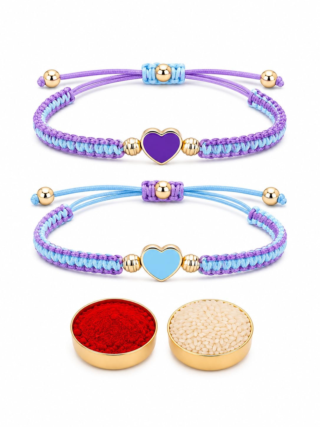 El Regalo 2PCs Minimalist & Elegant Heart Bracelet Rakhi Combo Set for Brother/Bhai/Bhaiya-Bhabhi with Roli-Chawal & Rakhi Gift Box - Handwoven, Beautifully Packaged (Purple & Blue)