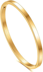 El Regalo 1 PC Titanium Stainless Steel Oval Hinged/Openable Bracelet Bangle for Girls & Women 4mm width (Gold Bangle/Bracelet)