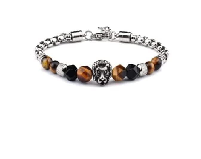 El Regalo Mens Rakhi for Bhai- Lion Stainless Steel Bracelet Rakhi with Faceted Semi Precious Stones - Natural Healing for Brother/Nephew/Bhatija (Option-2)