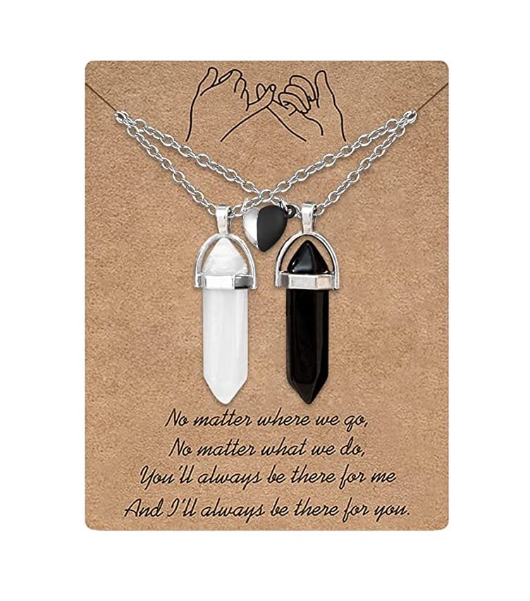 El Regalo 2Pcs/Set Crystal Bff Best Friend Magnetic Couple Matching Split Heart Pendant Necklaces For Besties/Couples - Valentines Day Gift (Black & White, Unisex Adult)