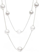 El Regalo Layered Faux Pearl Long Necklace for Women & Girls - Bohemian Chic Statement Jewelry | Simulated Pearls & Brass Snake Chain | Double Strand Sweater Necklace for Elegant Occasions (Silver)