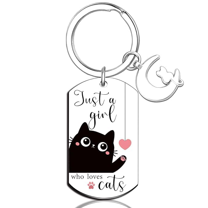 El Regalo Cute Black Cat Keychain - Just A Girl Who Loves Cats Gifts for Cat Lovers, Women, Teens, Girls - Cute Cat Accessories, Stocking Stuffers, Kawaii Keychain for Cat Owners