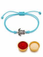 El Regalo Minimalist Lucky Turtle Adjustable Bracelet Rakhi for Brother- Blue