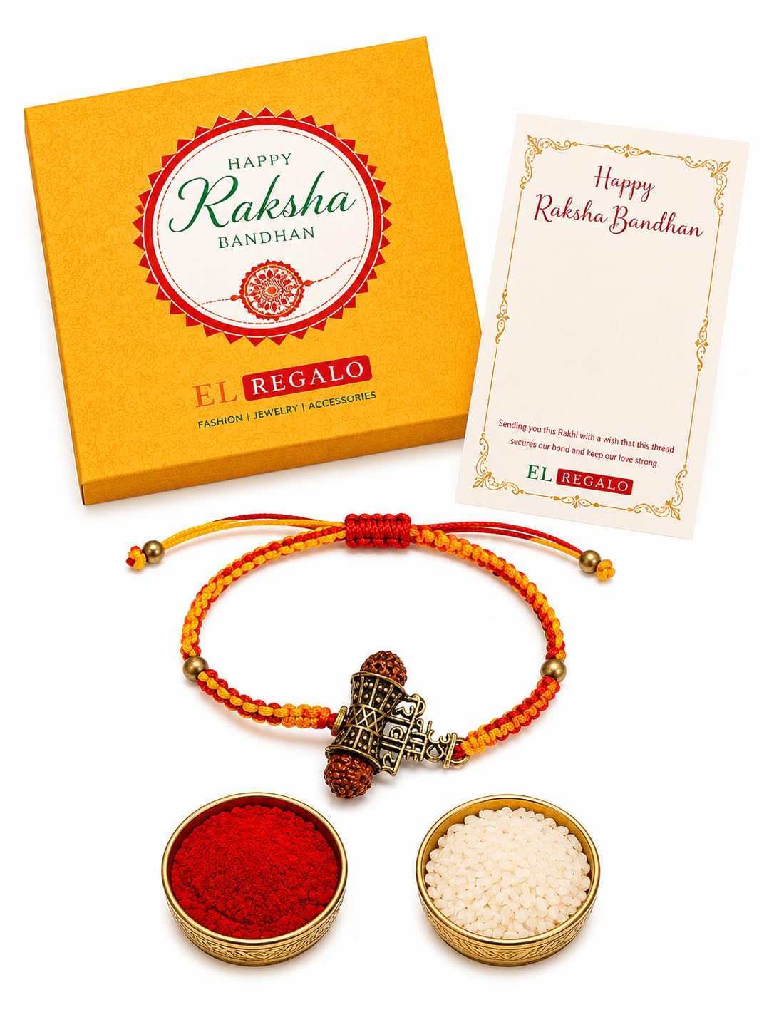 El Regalo Rudraksha Rakhi- Om Namah Shivay Rudraksha Rakhi for Bhai/Brother - Traditional Yet Elegant Rudra Shiva Rakhi