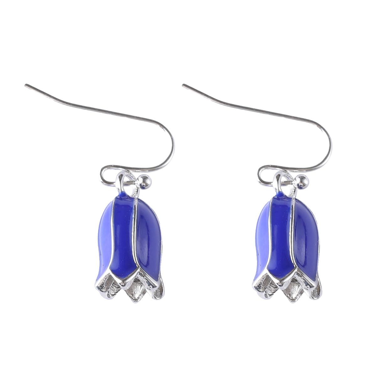 El Regalo Blue Enamel Tulip Flower Earrings for Women & Girls - Cute and Fancy Hyacinth Dangle & Double-Drop Hook Earrings (Single Flower)