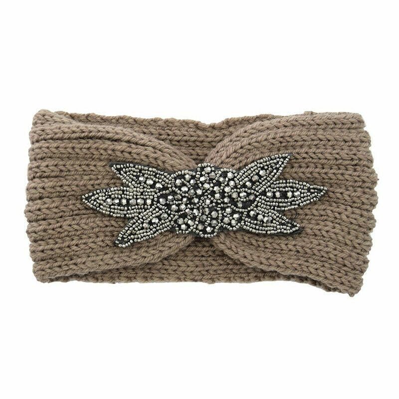 El Regalo 1 PC Winter Knitted Sequin Flower Headband Ear Warmer for Girls & Women - Headwrap with 3D Sequin flower- Ear Warmer Hair Muffs Band | Winter Designer Headbands (Khakhi)