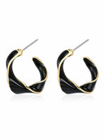 EL Regalo 1 Pair Wave Minimalist Gold Details Studs Hoop Earrings: Statement Loop Earrings for Girls & Women (Black)