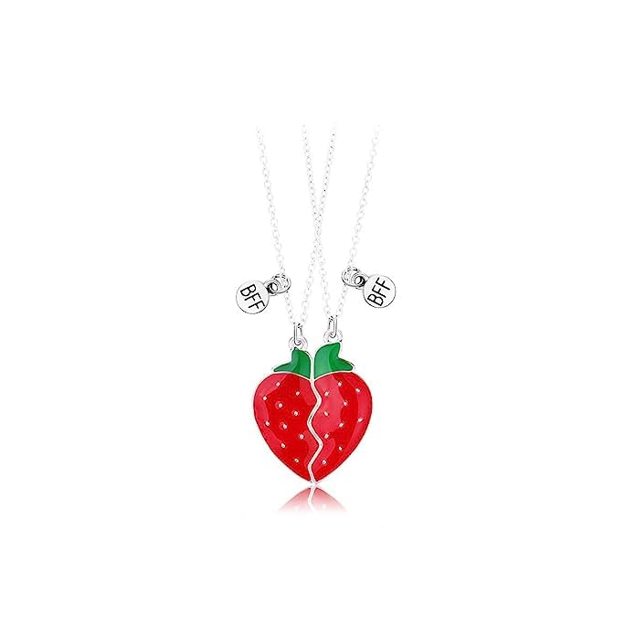 El Regalo Girls 2PCs BFF Best Friend Fruits Pendant Necklaces Set- Cute Strawberry, Pineapple Necklaces Magnetic Pendant BFF Gifts Necklace Best Friends Necklace (Red Strawberry)