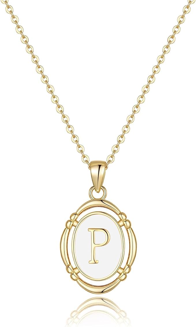El Regalo Unisex-Adult Vintage Style Waterproof Name Initial Letters Pendant Necklaces - Stainless Steel Golden Initials Jewelry - Hypoallergenic Letters Pendant Chain (Letter P)