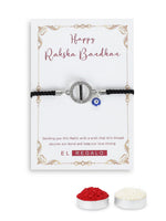 El Regalo Name Initials Evil Eye Bracelet Rakhi for Brother- Name Letter CZ Rakhi with Roli Chawal, Message Card in Rakshabandhan Box for Bhai (Black-I)