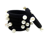 El Regalo Imitation Pearls Elastic Rubber Band Ties Ponytail Holder Scrunchy (Combo Set of 6) | Fancy Rubber Bands for Girls & Women | Fancy Rubber Bands for Hairs (Black)