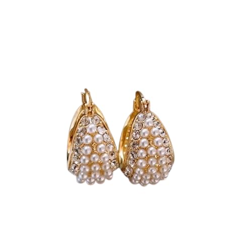 El Regalo Gorgeous U-Shaped Basket Pearls Crystal Earrings- Elegant 14K Gold Plated CZ & Pearls Hoop Party Earrings for Women