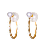El Regalo Unique Pearl Hoop Earrings - Open C-Shape, Geometric Pearl & Rhinestone Inlay, French Fashion, Exaggerated Statement Earrings for Women & Girls
