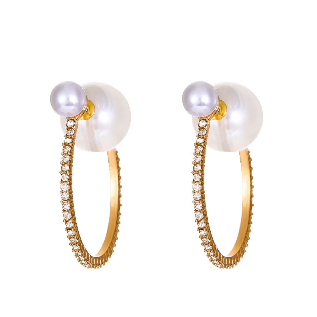 El Regalo Unique Pearl Hoop Earrings - Open C-Shape, Geometric Pearl & Rhinestone Inlay, French Fashion, Exaggerated Statement Earrings for Women & Girls