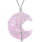 El Regalo Tree of Life Wire Wrapped Crescent Moon Natural Stones Healing Crystal Chakra Pendant Necklace - Unique Handcrafted Gemstones Pendant Necklaces (Rose Quartz) For Unisex Adult