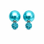 El Regalo's Double Sided 2 Ways Disco Ball Pearl Stud Earrings for Women | Reversible Front Back Ball Earrings | Crystal Rhinestone Back | Fashion Jewelry for Girls (Teal Blue Pearl)