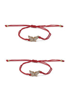 El Regalo 2PCs Unisex Evil Eye Adjustable Bracelet/Cum Anklet Set- Fancy Nazar Bracelet with CZ Crystal Butterfly & Hamsa Hand Charms (Can be worn as anklets by Girls & Women) (Red Butterfly)