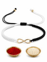 El Regalo 1PC Minimalist Infinity Rakhi for Brother- Simple Infinity Rakhi with Roli Chawal, Rakhi Message Card in Rakhi Gift box for Brother (Black & White Shade)