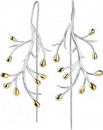El Regalo 1 Pair Uniquely Handcrafted Tree Branch Dangle Earring for Women/Girls- Dual Tone Gold & Silver Statement Earrings with Blossoming Golden Buds