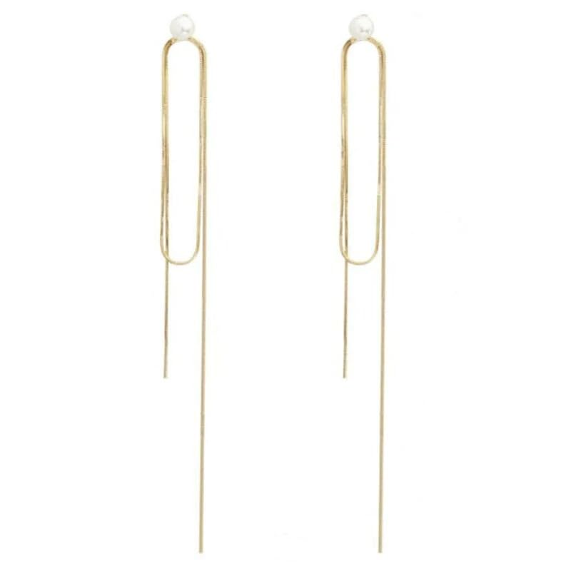 El Regalo Fancy Long Loop Tassel Pearl Stud Earrings for Girls & Women- Modern, Contemporary Tassel Earrings