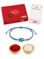El Regalo 1PC Elephant Evil Eye Rakhi for Brother with & Message Card in Gift Box- Rakhi for Brother/Bhabhi/Niece or Nephew (Light Blue Elephant)