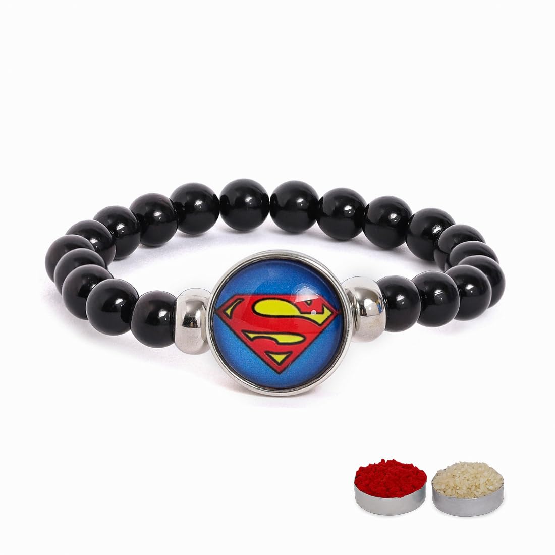 El Regalo 1PC Superhero Kids Marvel Theme Rakhi with Replacement Button for Brother- Kids Unisex Rakhi with Roli Chawal, Rakhi Message Card in Rakhi Gift Box for Little Bro (Superman Rakhi)