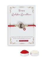 El Regalo Name Initials Evil Eye Bracelet Rakhi for Brother- Name Letter CZ Rakhi with Roli Chawal, Message Card in Rakshabandhan Box for Bhai (Red- E)