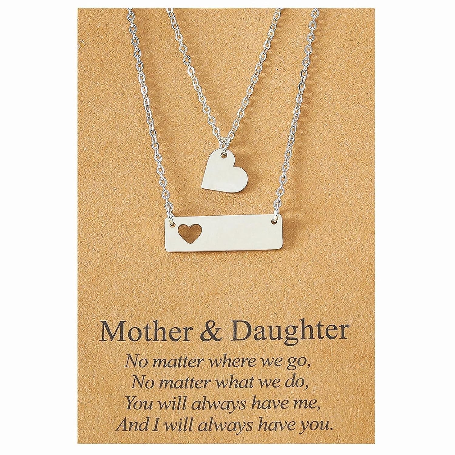 El Regalo Women & Girls 2PCs Stainless Steel Cut Out Heart Charm Mother & Daughter Clavicle Necklace- Hollow Heart Matching Necklaces Set for Mom & Daughter- Symbol of Eternal Bond