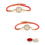 El Regalo 2PCs Designer OM & Ganesha Zircon Red Bracelet Rakhis for Brother/Bhabhi- Auspicious OM & Ganesha Rakhi Combo - Comes with Message Card, Roli-Chawal & Rakhi Box