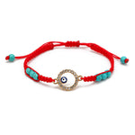 El Regalo 1 PC Lucky Evil Eye Braided Adjustable Strand Black & Red String Turquoise Bracelets | Protection & Good Luck Rope Cord Bracelets (Red Turquoise Round Evil Eye) For Unisex Adult