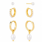 El Regalo 3 Pairs Cartilage Earrings Set for Women & Girls | Gold Plated Pearl Hoop Earrings Combo | Cute Huggie Hoop & Pearl Drop Earrings | Helix, Lobe & Cartilage Earrings Pack