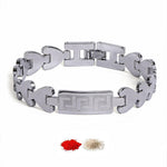 El Regalo 1 PC Designer Stainless Steel Bracelets Rakhi for Brother | 1 PC Anti Tarnish Chain Rakhi with Roli- Chanwal, Message Card in Rakhi Gift Box for Bhai/Bhaiya (Option-5)