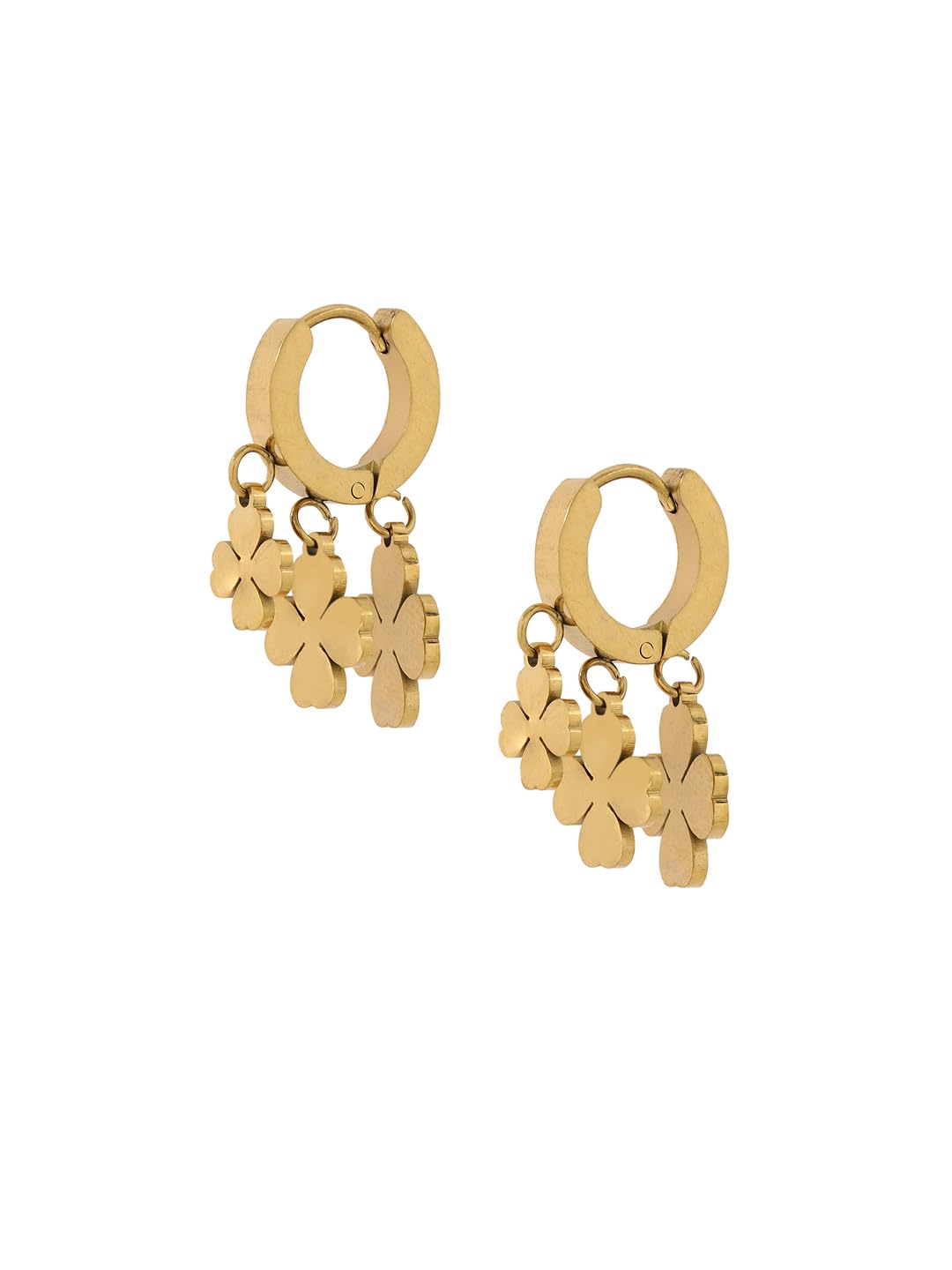 El Regalo Stainless Steel Clover Trio Hoop Earrings - Gold Edition - Multi Dangle Four-Leaf Clover Earrings for Women - Beautiful & Luxurious Design