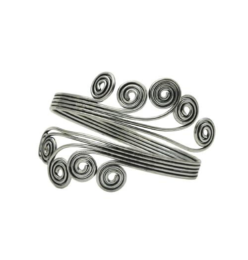 El Regalo Women's 1 Pc Oxidized Vintage Spiral Armlet In Antique Finish- Filigree Adjustable Spiral Brass Arm Cuff Bracelet (Antique Silver)