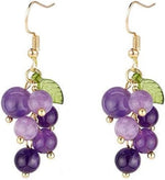 El Regalo Purple Grape Bunches Crystal Bead Drop Earrings for Girls & Women- Handmade Acrylic Fruit Dangle Drop Fashion Earrings (Grapes Bunch Hook)