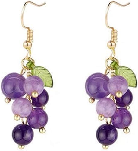 El Regalo Purple Grape Bunches Crystal Bead Drop Earrings for Girls & Women- Handmade Acrylic Fruit Dangle Drop Fashion Earrings (Grapes Bunch Hook)