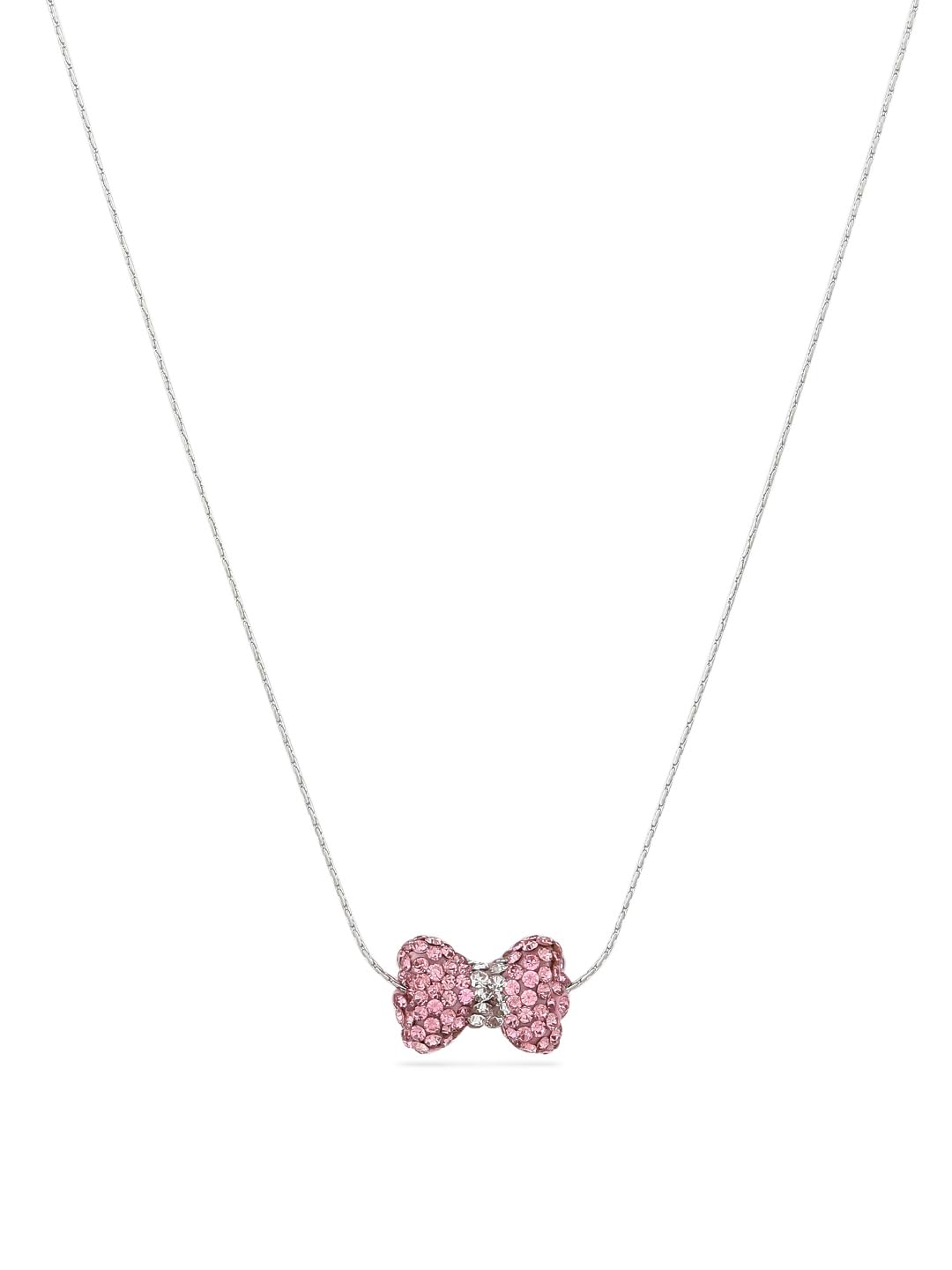 El Regalo Elegant & Cute Pink Bow Pendant Stainless Steel Chain Necklace for Girls/Women - Dazzling Cubic Zirconia Bow Necklace