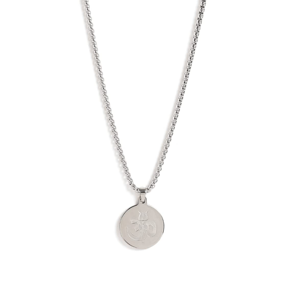 El Regalo AUM OM Pendant Necklace for Men/Boys: Stainless Steel OM Mahadev Damroo Pendant Necklace for Man/Boys (Silver OM)