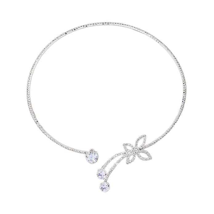 El Regalo Modern CZ Choker Necklace for Women & Girls | Minimalist Open Zircon Butterfly & Lariat Pearl Designs | Elegant Western Party Jewellery | Silver-Plated Statement Neckpiece | Ideal Birthday & Anniversary Gift (Butterfly Open Choker)