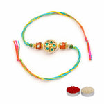 El Regalo Designer 1 PC Pearl, Kundan, Meena work Rakhi for Brother- Fancy Rakhi for Brother with Roli Chwal, Rakhi Message Card in Rakhi Box