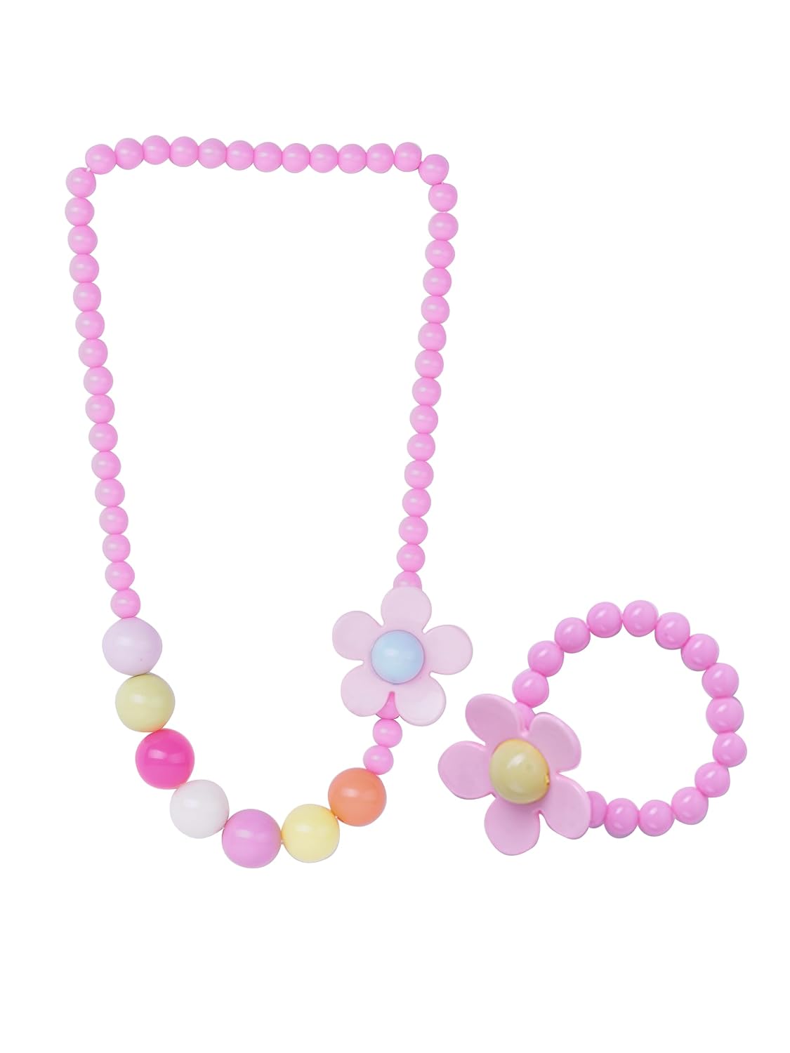 El Regalo Kids Girls Flower Necklace & Bracelet Jewelry Set- Girl Beaded Necklace Bracelet Colorful Kids Play Jewelry Princess Costume Jewelry (Pink)