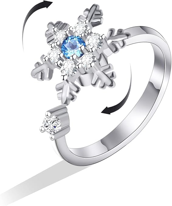 El Regalo Snowflake Anxiety Fidget Spinner Ring- Open Adjustable Anti Anxiety Relief Rings For Girls/Women (Blue)