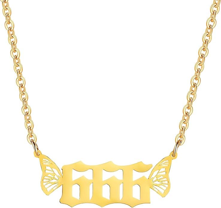 El Regalo Small Butterfly Wings Angel Number Necklace- Stainless Steel, Anti Tarnish, Angel Number Numerology Jewelry for Women & Girls (Angel Number 666)